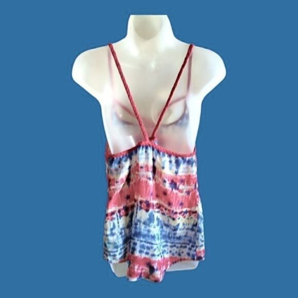 HALTER style type by NO BOUNDARIES Chiffon TIE DYE BRAIDED Cross Front W/Stars L - Picture 2 of 3